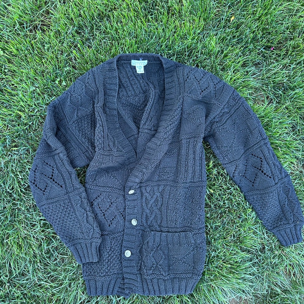 Vintage Express Women's Black Cable Knit Cardigan